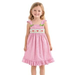 Goodlad Watermelon Dress Girls Size 5 Pink Stripe Seersucker Ruffle Hem